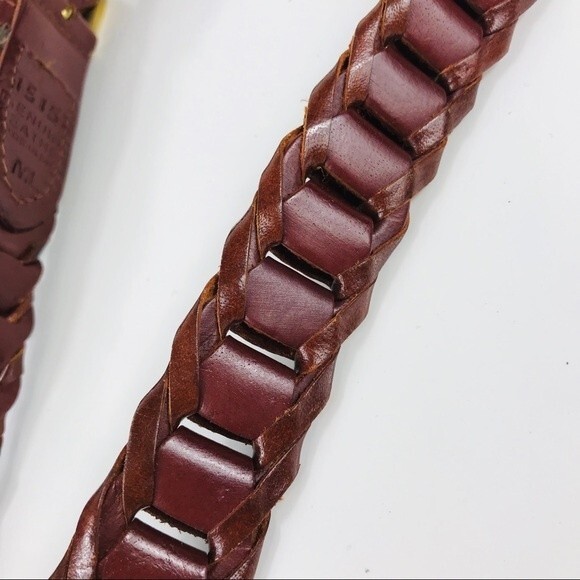 Vintage Genuine Leather Brown Woven Braided Belt Brass Buckle M L - Picture 6 of 10